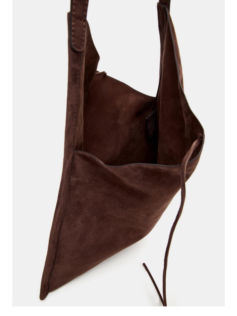 Zara Suede Leather Flat Hobo Shoulder Bag - Brown Original price $189 - Picture 6 of 7
